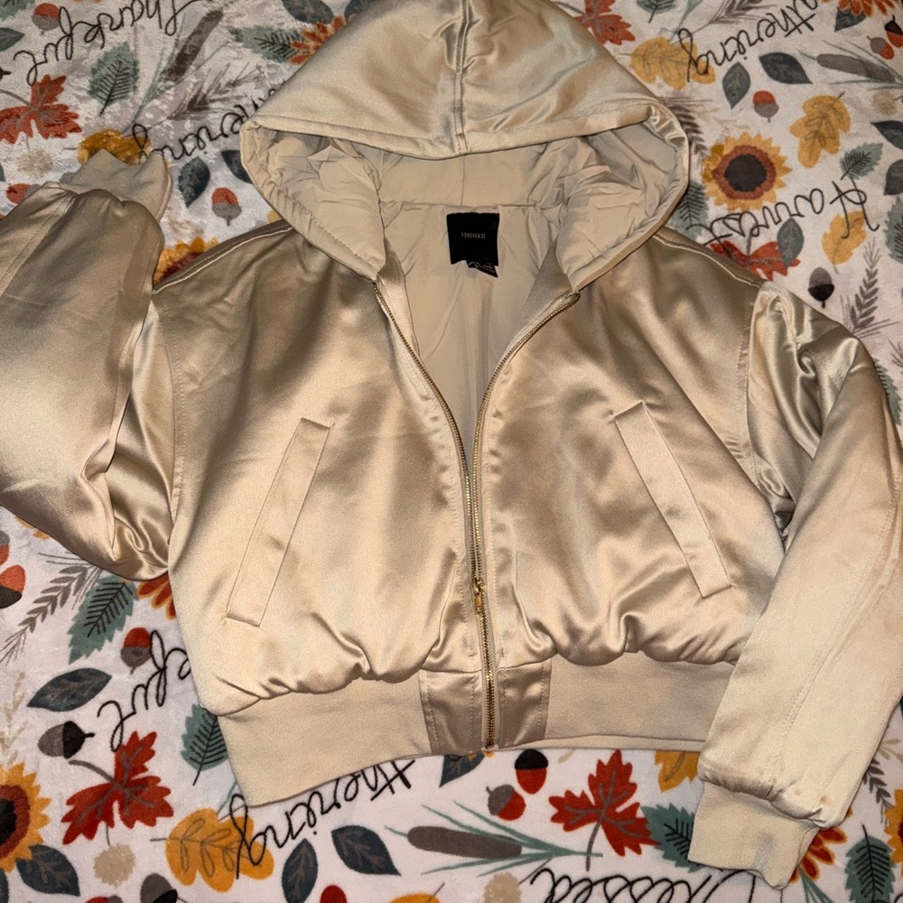Forever 21 Champagne Satin Bomber Jacket
